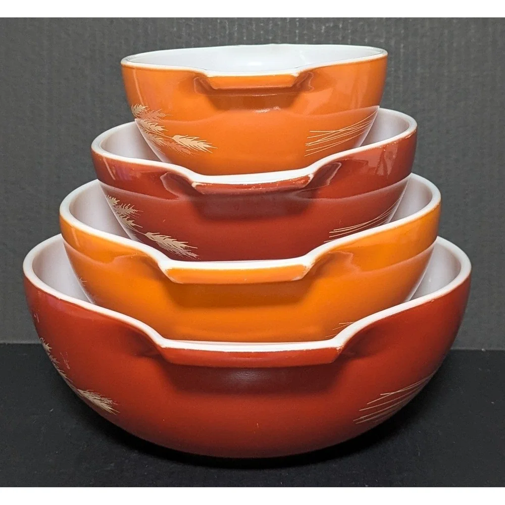 Vintage Pyrex Autumn Harvest Wheat Cinderella Mixing Bowls Set of Four